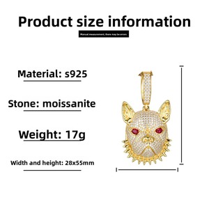 Splendid Gift Jewelry Colgante de Bulldog para Hombre Bañado en Plata con Ojos de Moissanita Roja, Micro Pavé, Aleación, Estilo Hip Hop - Product Image 3