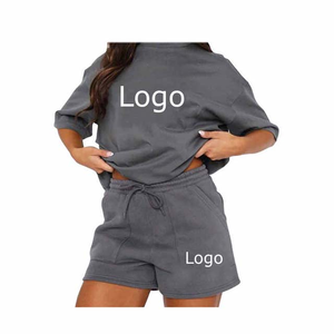 Ensemble de survêtement personnalisé pour femme, t-shirt oversize multicolore avec logo imprimé, short, tenue d'été deux pièces, tenue de sport, tenue de gym - Product Image 2
