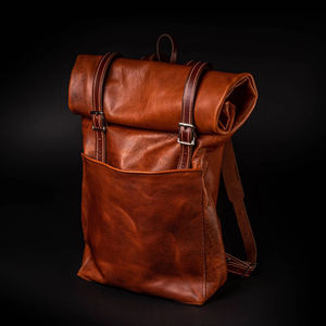 Sac à dos en cuir véritable à fermeture enroulable, sac à dos de voyage artisanal, sac pour ordinateur portable en cuir de vachette pour homme, couleur vintage marron clair LTBP-0097 - Product Image 1