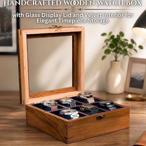Caja Organizadora de Madera de Lujo con 6 Compartimentos, Estuche de Almacenamiento para 6 Relojes Hecho a Mano, Caja Exhibidora para 6 Relojes con Tapa de Cristal Premium, Estilo Rústico - Product Image 2
