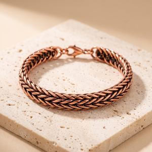 Bracelet artisanal en cuivre pur antique, chaîne de blé massive, bijoux de guérison en cuivre, tressage Franco, pour hommes et femmes, fermoir mousqueton OEM - Product Image 1