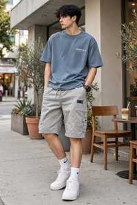 Men's <b>Grey</b> Blue Cotton Knitted Short Sleeve <b>T</b>-<b>Shirt</b> Printed O-Neck Regular Fit Casual Breathable Anti-Wrinkle - Product Image 5