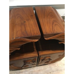 Handcrafted <b>Teak</b> Wood Carved Lotus Side <b>Table</b> Wholesale Moradabad - Product Image 2