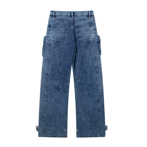 Pantalones Cargo Anchos y Largos de Mezclilla para Mujer, Estilo Urbano, Transpirables, con Múltiples Bolsillos, Cintura Alta, Fabricante OEM - Product Image 2