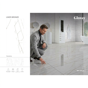 Carrelage Grès Cérame Pleine Masse Haute Qualité, Brillant, Blanc Marbre Carrare Doré, 120x60, pour Sol et Mur de Salle de Bain Intérieure - Product Image 6