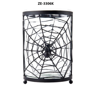 Porte-bougie cylindrique en verre avec motif toile d'araignée, diamètre 17 cm, hauteur 24 cm, décoration de table pour la maison - Product Image 3