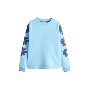 เสื้อสเวตเตอร์ถักทรงโอเวอร์ไซส์สำหรับผู้หญิง คอกลม แขนยาว ปักลายดอกไม้ สีฟ้า สไตล์ลำลองสำหรับฤดูใบไม้ผลิ - Product Image 5