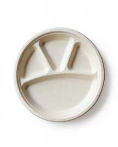 Assiette ronde en bagasse naturelle de 11 pouces, 4 compartiments, écologique, en canne à sucre, jetable, biodégradable, vente en gros - Product Image 5
