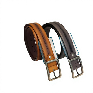 Ceinture pour homme en cuir de vachette de haute qualité, boucle carrée en cuivre, double couture, tressée, 35 mm, texture fine, usage quotidien décontracté - Product Image 6