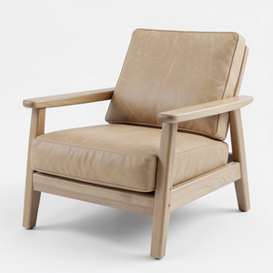 Sillón Moderno de Cuero Vacuno Genuino Negro con Estructura de Madera Marrón, Silla de Salón, Muebles para Sala de Estar, Cafetería, Restaurante - Product Image 2