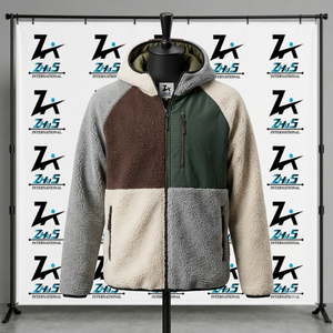 Men's Hooded <b>Fleece</b> Sherpa <b>Jacket</b> Color Blocking Sherpa <b>Lining</b> Zipper Closure Windproof Winter Casual Coat Sherpa <b>Jacket</b> - Product Image 1