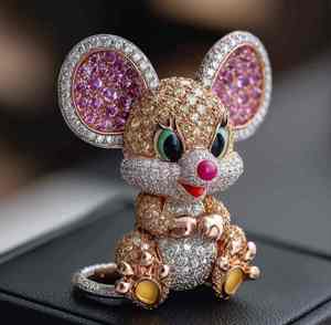 Colorful <b>Mouse</b> Pendant Charm Rose Gold Tone Moissanite Ruby Style Animal Jewelry Gift - Product Image 1