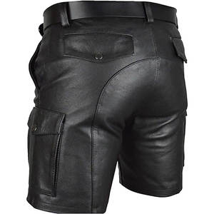 Pantalones Cortos Cargo de Cuero PU para Hombre, con Cinturón y Bolsillos, Cintura Media, Estilo Bermuda, Ropa de Trabajo, Pantalones Cortos Casuales - Product Image 2