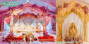 Sublime Indian Wedding <b>Decor</b> Triveni Mandap Hindu Marriage Wooden Carved Triveni Mandap Indian Wedding Wooden Accent Mandap USA - Product Image 5