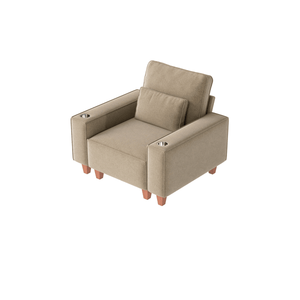 Fauteuil individuel moderne et confortable en chenille à assise profonde, avec porte-gobelet en acier inoxydable brossé et coussin décoratif, pour salon - Product Image 1
