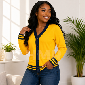 HMR Autumn Winter Fashion Trending Women V Neck Long Sleeve Knitted <b>Cardigan</b> <b>Sweater</b> Contrast Color Button - Product Image 3