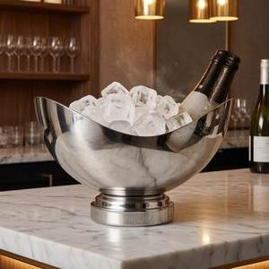 Seau à glace rond en métal doré White Royals avec couvercle et poignées, refroidisseur de boissons pour bar et table de fête à domicile - Product Image 3