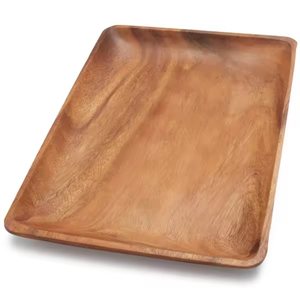 Plateau de service rectangulaire en bois, finition vernie, design minimaliste, vaisselle, plateaux de service pour aliments et boissons, passe au lave-vaisselle - Product Image 5