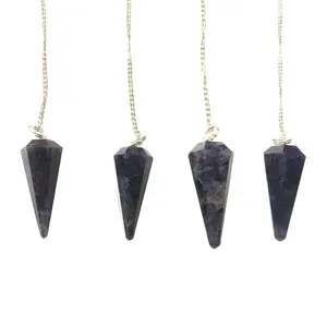 Pendule en Iolite sculpté et poli à la main |   Outil de radiesthésie en pierres précieuses Feng Shui |   Décoration d'intérieur, pendentif en forme de cœur |   Fournisseur en gros - Product Image 1