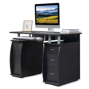 Scrivania per Computer Nera con 1 Anta e 3 Cassetti, 115*55*74cm, MDF 15mm, Set Portatile in Scatola - Product Image 5