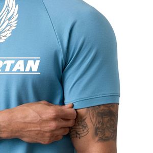 Camiseta de cuello redondo para hombre, color azul cielo, manga corta, ligera, transpirable, para entrenamiento, correr, fitness, gimnasio, ropa deportiva - Product Image 4