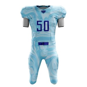 Ensemble de maillot de football américain personnalisé sublimé bleu clair marbré à col en V en polyester anti-humidité - Product Image 1