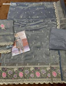 Beautiful Latest Collection Gold Silk with Embroidery Sequence work Semi-<b>Stitched</b> Salwar-Suit Collection Worldwide Supplier - Product Image 4