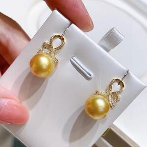 Nouvelles boucles d'oreilles en perles d'or naturelles de style luxueux, 10-11 mm, texture dorée épaisse, pétales verts, trésor, 100% authentiques, perles légères - Product Image 4