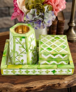 Juego de quemador de incienso Bakhoor de nácar verde, soporte de incienso de hueso, bandeja de estilo árabe para decoración religiosa del hogar, Oud ecológico - Product Image 1