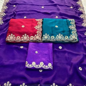 Sari en mousseline de soie douce de qualité supérieure avec broderies et bordure en dentelle, accompagné d'un chemisier de créateur, prix de gros par Royal Export - Product Image 6