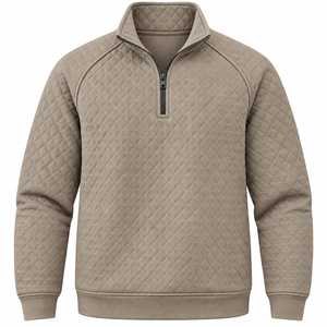 Pull à col zippé en polaire matelassée gris pour homme, coupe classique, motif géométrique, coupe-vent, écologique, décontracté, pour l'hiver - Product Image 5