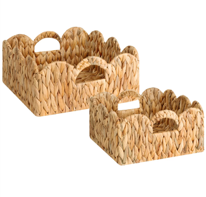 Ensemble de paniers de rangement en jacinthe d'eau naturelle faits à la main, paniers tissés avec poignées, décoration intérieure - Product Image 1