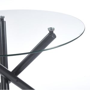 Tavolo da Pranzo Moderno Rotondo in Vetro Temperato con Gambe in Metallo Nero Salvaspazio per Cucina o Soggiorno - Product Image 2