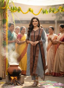 Vêtements ethniques indiens, Kurti indien bleu avec travail de tissage, vêtements traditionnels, Kurtis longs en forme de A pour les occasions festives - Product Image 3