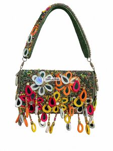 Boho Chic Beaded Shoulder Bag Handcrafted Floral Evening Bag with Fringe Tassel Design - Product Image 6