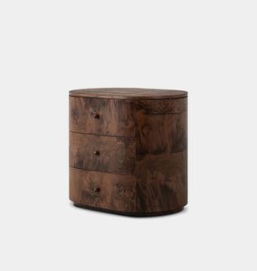 Luxury Dark <b>Teak</b> <b>Bedside</b> Cabinet Featuring Rounded Form and Elegant Wood Pattern - Product Image 3