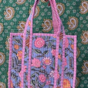 Quilted Cotton Mini <b>Lunch</b> <b>Bag</b> Floral Abstract Print Handbag Block Printed Shopping <b>Bags</b> Beach <b>Bag</b> Travel and Mini Tote <b>Bags</b> - Product Image 3