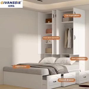 Letto Moderno Tatami Integrato con Armadio Colore Crema, Mobile Salvaspazio in Legno <span class=keywords><strong>per</strong></span> Adulti e <span class=keywords><strong>Bambini</strong></span>, Arredamento <span class=keywords><strong>per</strong></span> Piccoli Appartamenti e Casa - Product Image 5