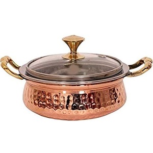 Bol de service en cuivre martelé avec revêtement en acier inoxydable, plat de service alimentaire fait main, vaisselle indienne pour restaurant, hôtel, buffet - Product Image 5