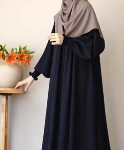 High Quality Women Solid Floral Embroidered <b>Long</b> Sleeve Maxi Abaya V Neck Modest <b>Dress</b> Polyester Regular Fit Daily Wear <b>Eid</b> - Product Image 1