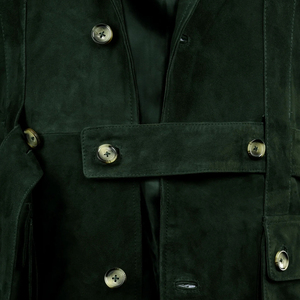 Chaqueta de Hombre Verde de Gamuza Acolchada con Cuello Alto y Cierre de Botón, Abrigo de Otoño - Product Image 4