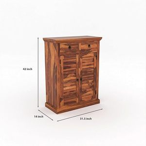 Meuble à chaussures en bois massif Sheesham pour la maison avec 2 portes, 4 étagères et 2 tiroirs - Armoire à chaussures en bois pour la maison - Bois - Product Image 5