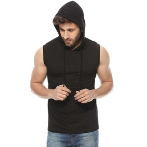 Camiseta sin Mangas con Capucha para Hombre, Color Negro Sólido, Algodón, Corte Casual, Largo Regular, Tejido Transpirable, para Primavera - Product Image 1