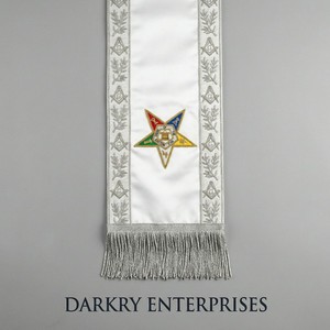 Bullion Wire Embroidery Eastern Star Sash Custom Order Of The Eastern Star Sash Hand Embroidered Oes Sash Silver Fringe White - Product Image 3