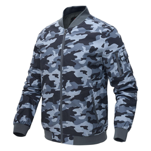 Chaqueta Bomber de Camuflaje Azul Gris Personalizada para Hombre, con Cierre Completo, Cuello Acanalado, Estilo Urbano Inspirado en el Camuflaje, Ropa Exterior Estilo Aviador - Product Image 6