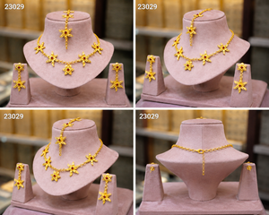 Flower Pattern Gold Plated Alloy Necklace <b>Earrings</b> Set Red Cubic Zirconia Imitation Pearl for Women Wedding Anniversary Gift - Product Image 3