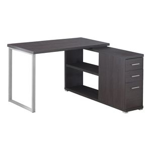 Scrivania per Computer in Metallo Laminato Grigio Contemporaneo, Postazione di Lavoro a L con Cassetti Portaoggetti per Ufficio Domestico, Configurazione Angolare Sinistra/Destra - Product Image 2
