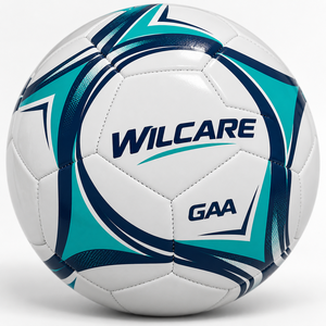 Balón de fútbol GAA Wilcare blanco, verde azulado y azul marino, serigrafiado. Balón de fútbol GAA serigrafiado en blanco, verde azulado y azul marino. - Product Image 1