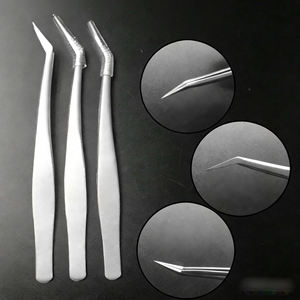 Pince à épiler RMI en acier inoxydable argent mat, lot de 4 embouts différents, pointe lisse, avec pince à épiler individuelle, pochette en cuir marron - Product Image 4
