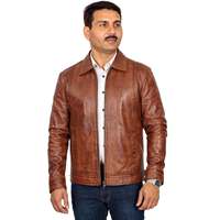 Veste de moto en cuir véritable marron pour homme, col rabattable, fermeture éclair, style décontracté, imperméable, réversible, pour l'hiver